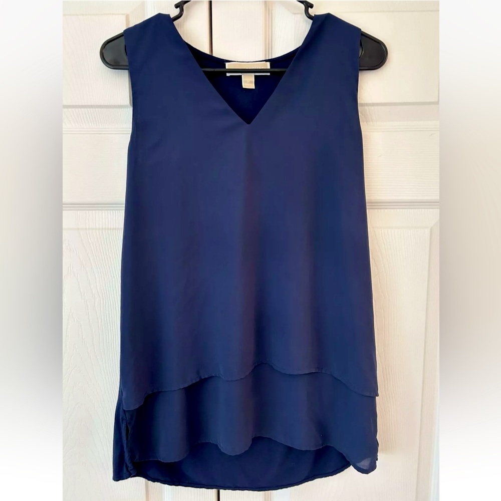 Michael Kors Women’s Navy Blue Tiered Viscose V-Neck Tank Top Shirt Size S